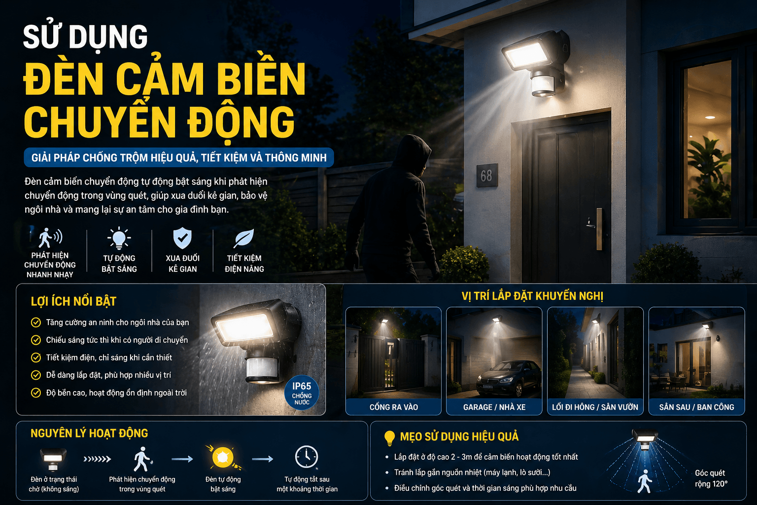Sử Dụng Đèn Cảm Biến Chuyển Động