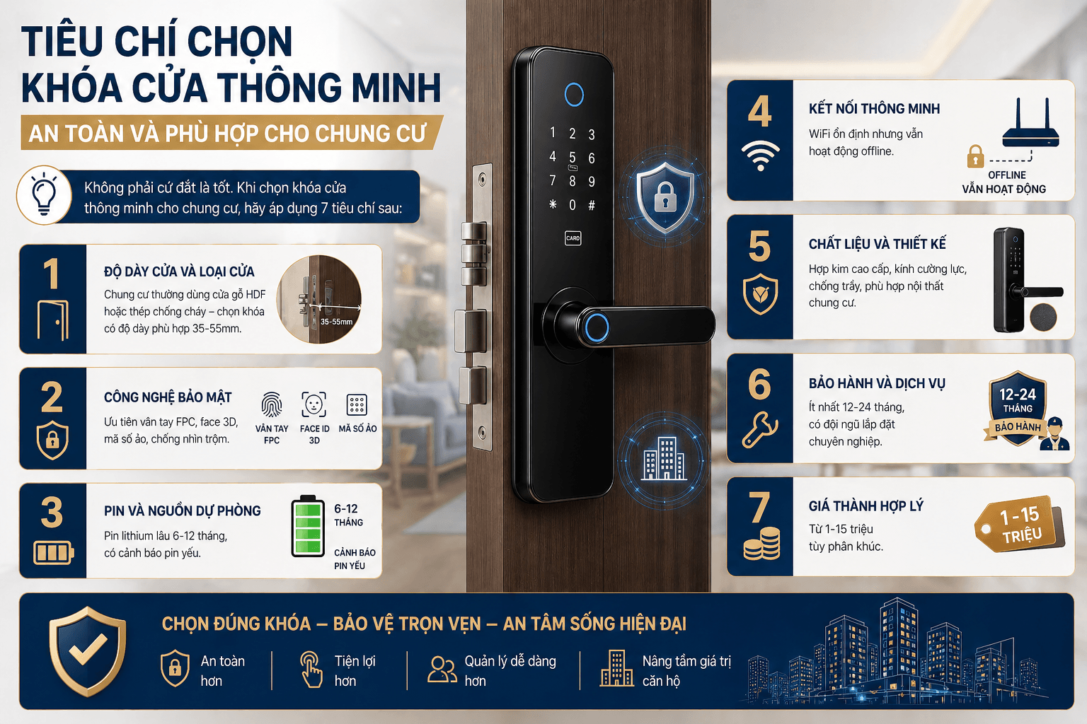 Tiêu chí chọn khóa cửa thông minh an toàn và phù hợp cho chung cư