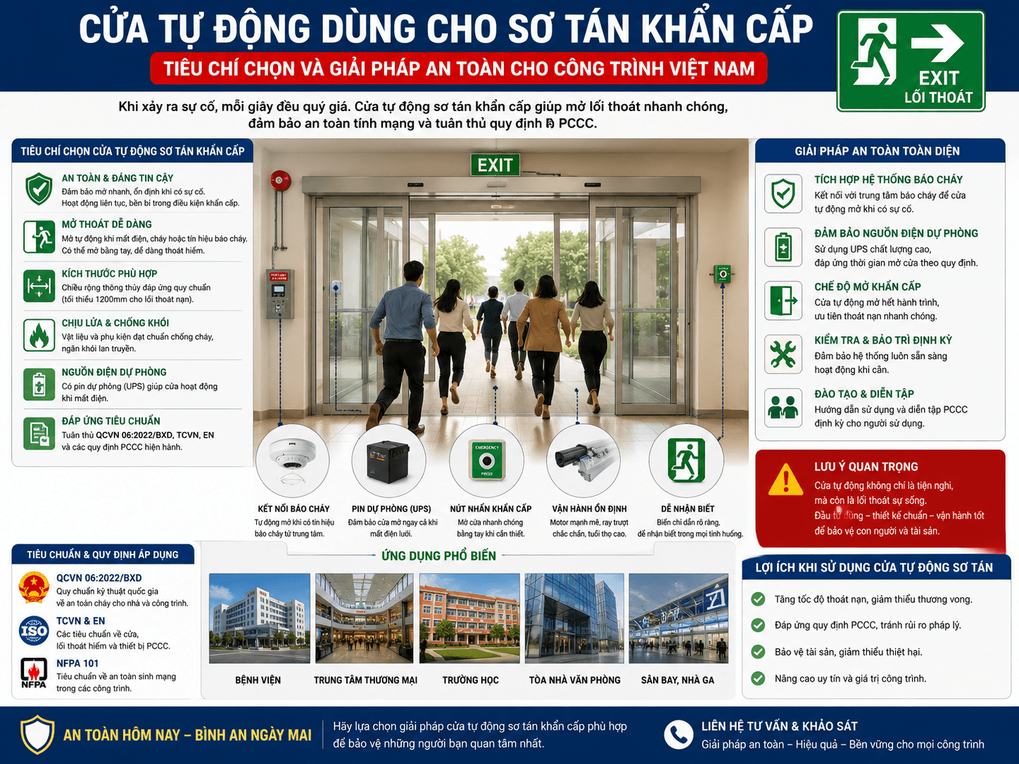 Cửa Tự Động Dùng Sơ Tán Khẩn Cấp Khi Mất Điện & Thiên Tai