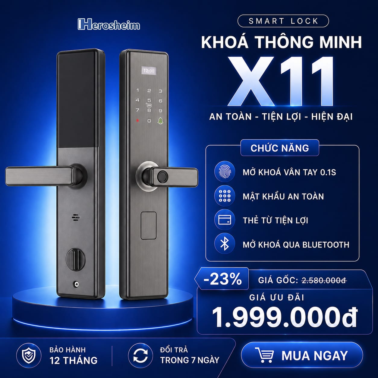 Khoá Cửa Thông Minh Herosheim X11 | Bảo Hành 12 Tháng
