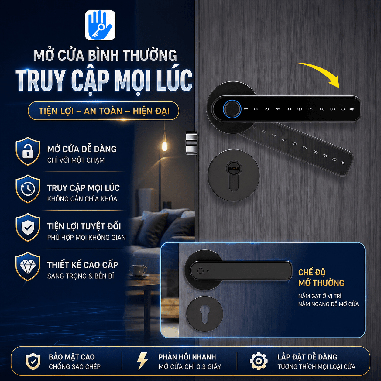 Khóa Cửa Thông Minh Vân Tay, Bluetooth, Mật Khẩu, Thẻ Từ Herosheim CS9