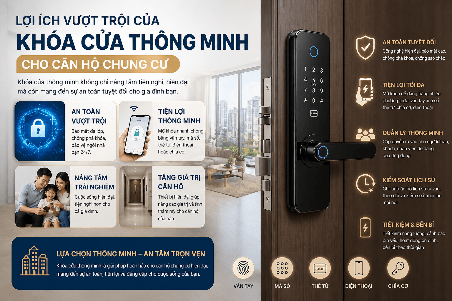 Lợi ích vượt trội của khóa cửa thông minh cho căn hộ chung cư