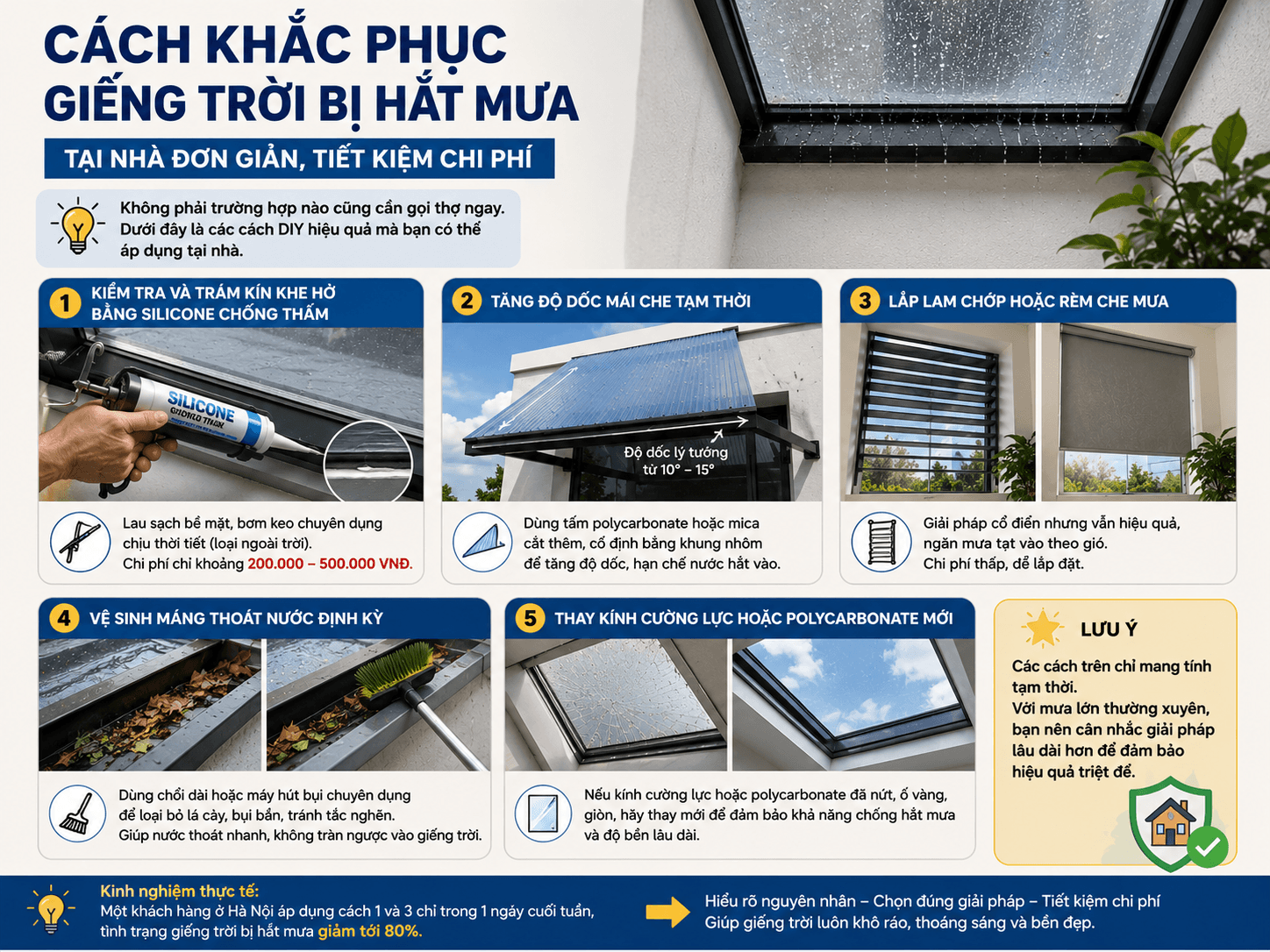Cách khắc phục giếng trời bị hắt mưa tại nhà đơn giản