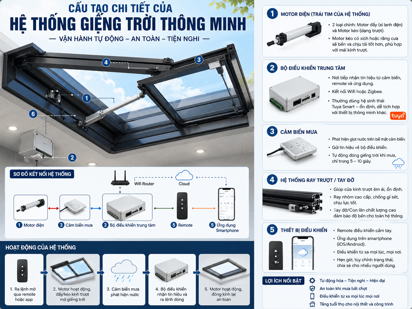 Cấu tạo chi tiết của một hệ thống giếng trời thông minh