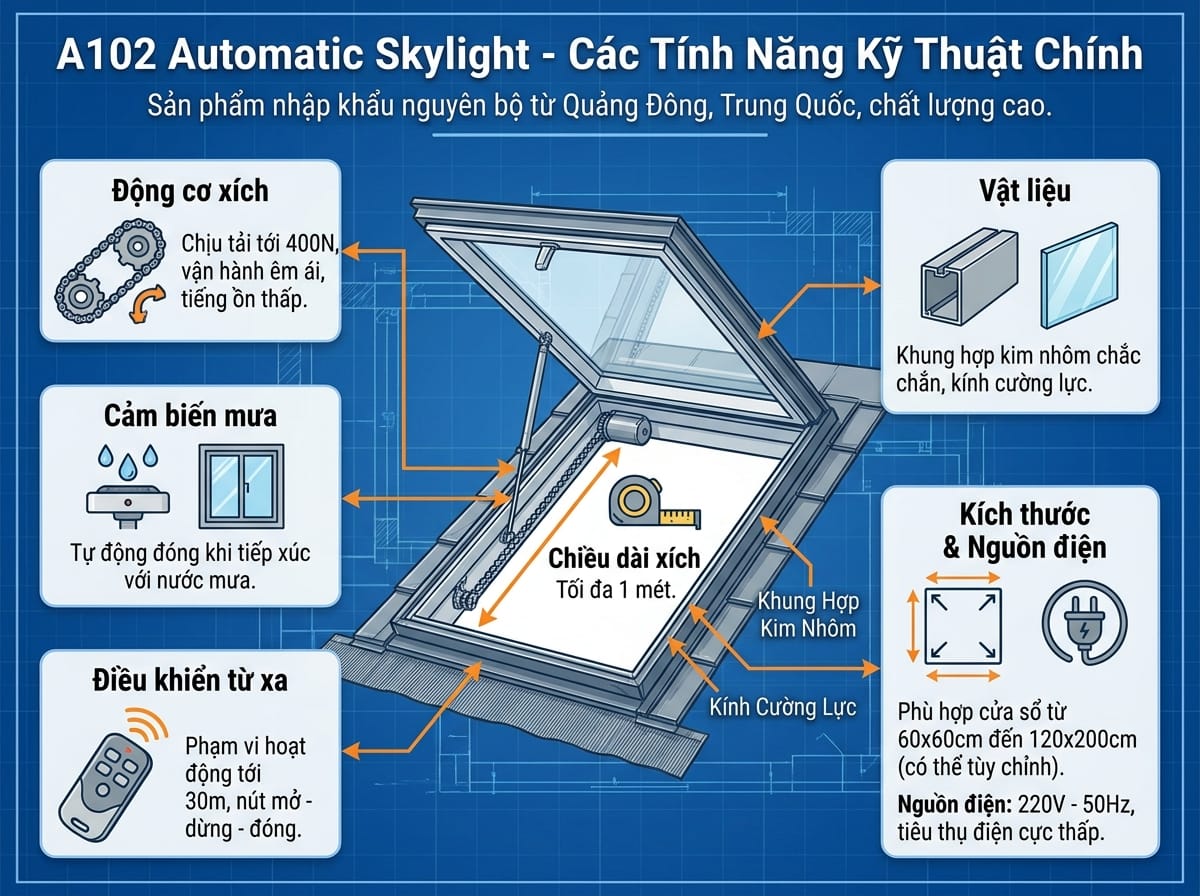 Đặc Điểm Kỹ Thuật Nổi Bật Của Cửa Sổ Trời Tự Động A102