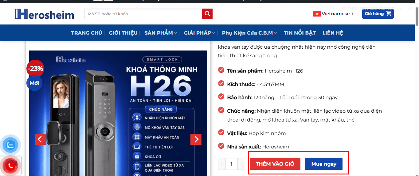Đặt mua sản phẩm Herosheim