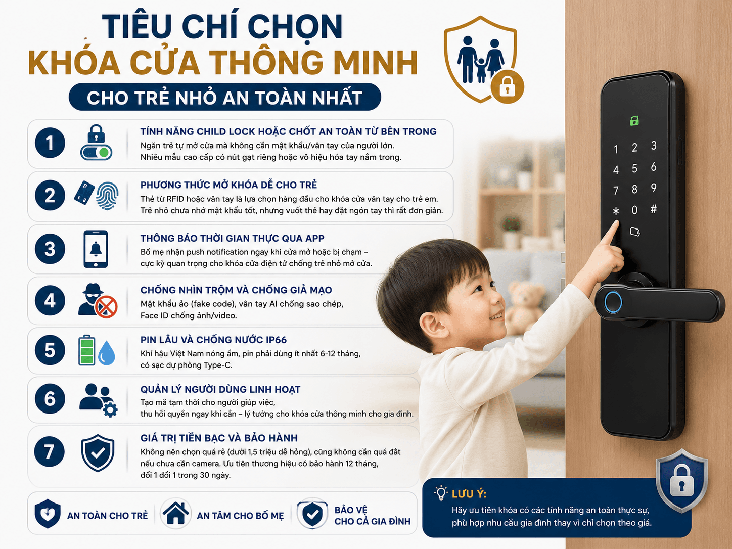 Tiêu chí chọn khóa cửa thông minh cho trẻ nhỏ an toàn nhất