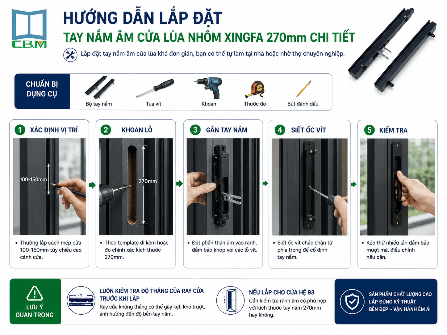 Hướng Dẫn Lắp Đặt Tay Nắm Âm Cửa Lùa Nhôm Xingfa 270mm Chi Tiết