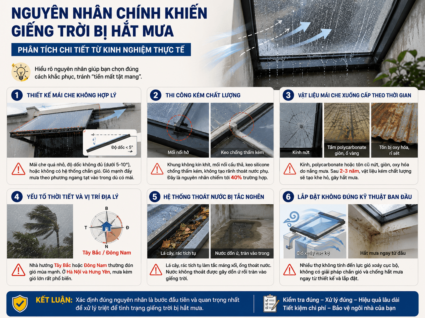 Nguyên nhân chính khiến giếng trời bị hắt mưa