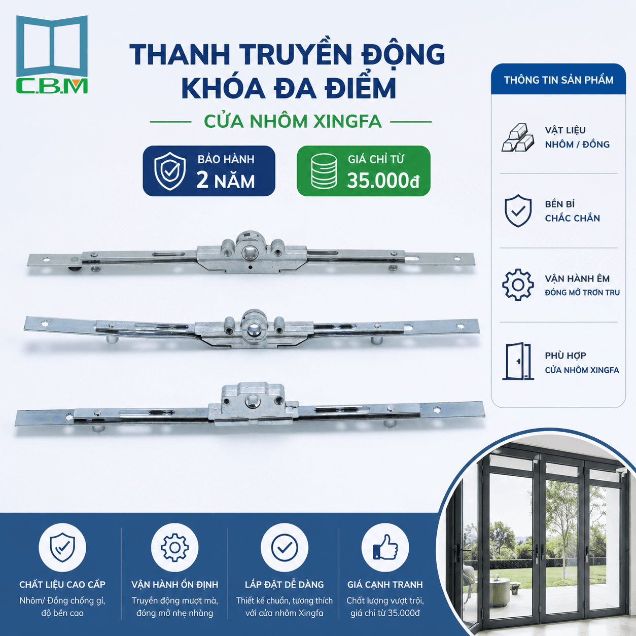 Thanh Truyền Động Khóa Đa Điểm Cửa Nhôm Xingfa - CBM02