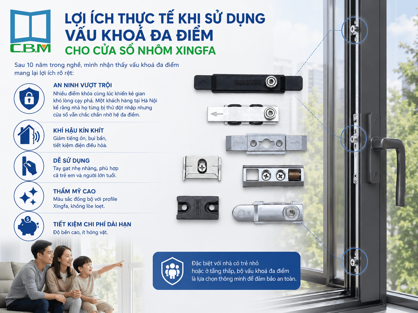 Lợi Ích Thực Tế Khi Sử Dụng Vấu Khoá Đa Điểm Cho Cửa Sổ Nhôm Xingfa