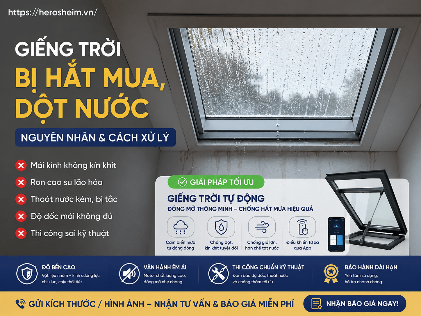 Giếng trời bị hắt mưa, dột nước: nguyên nhân và cách xử lý