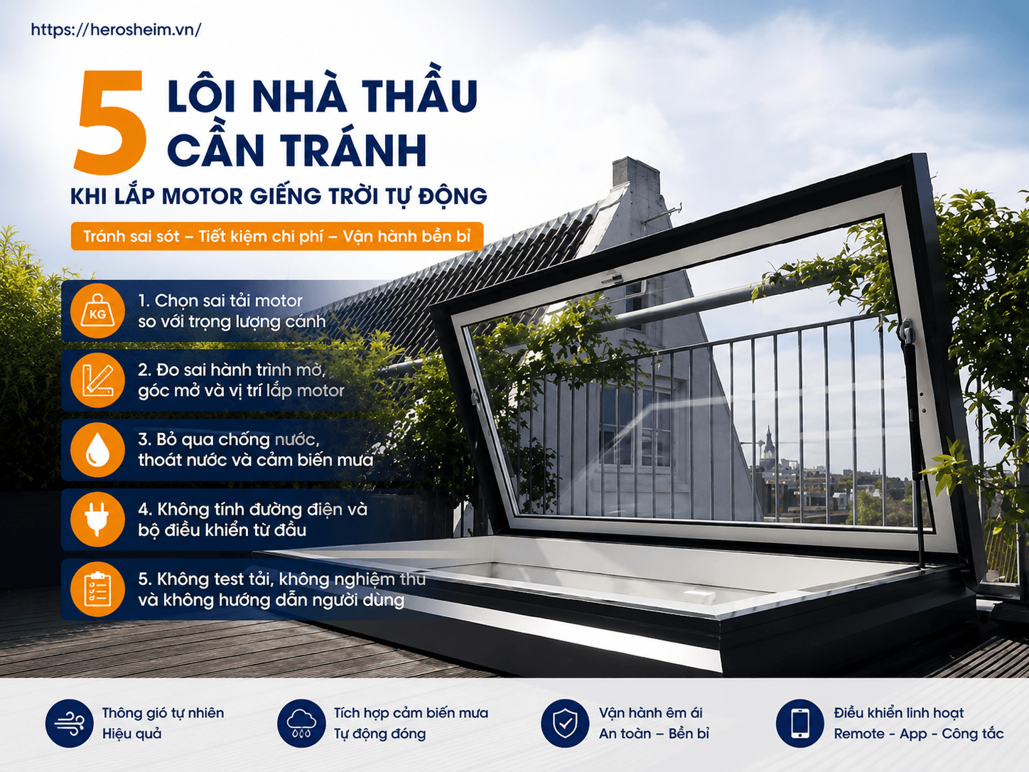 5 lỗi lắp motor giếng trời tự động cần tránh