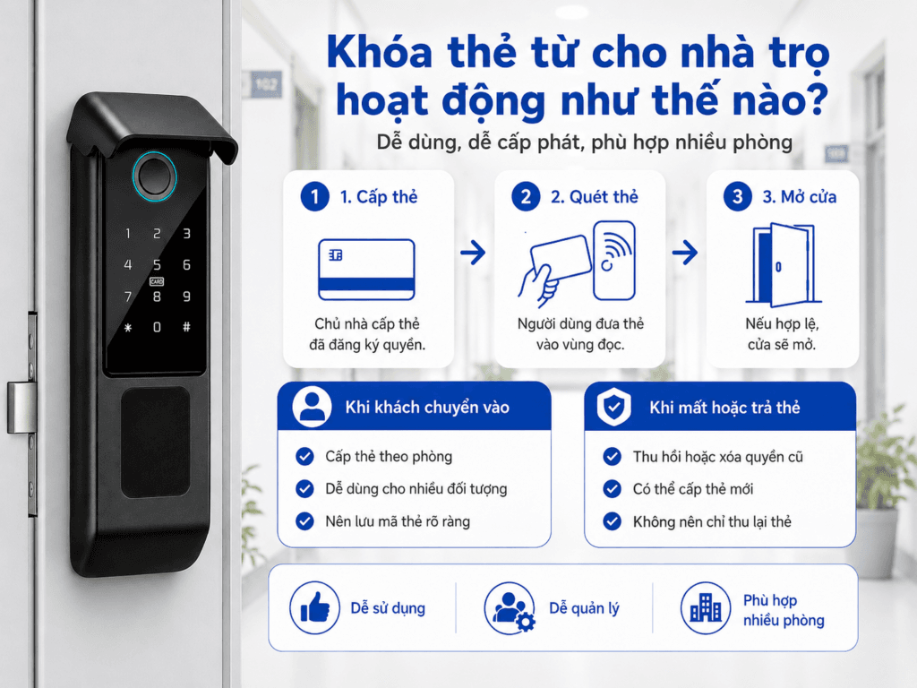 Khóa thẻ từ cho nhà trọ hoạt động như thế nào?