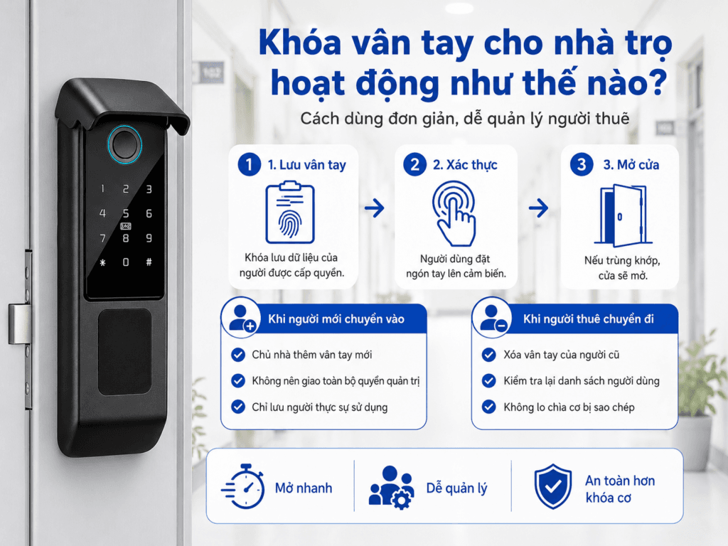 Khóa vân tay cho nhà trọ hoạt động như thế nào?