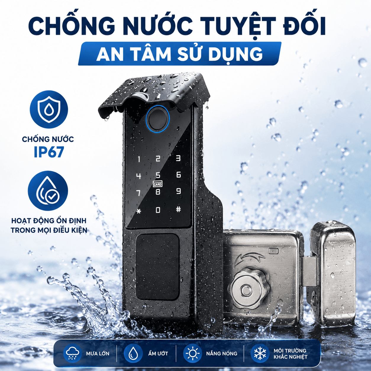 Khóa vân tay cửa cổng ngoài trời chống nước Herosheim C20