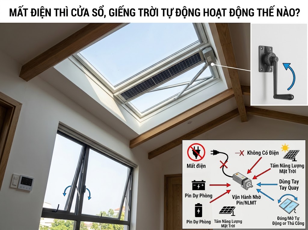 Mất điện thì cửa sổ, giếng trời tự động hoạt động thế nào?